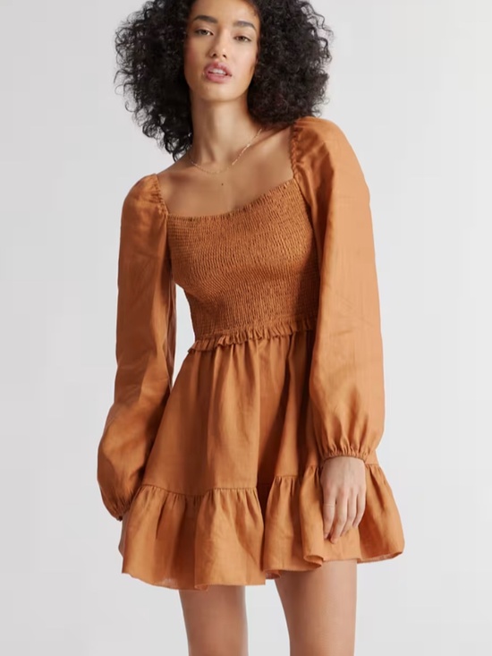 Quince Dresses & Skirts - Quince 100% European Linen Smocked Mini Dress - Terracotta SMALL